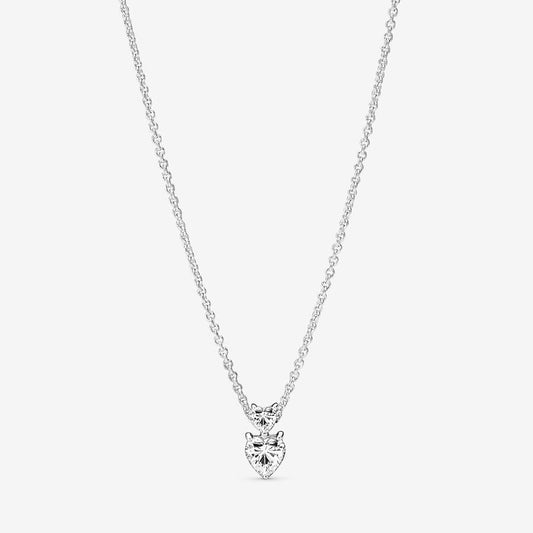 Double Heart Pendant Sparkling Collier Necklace