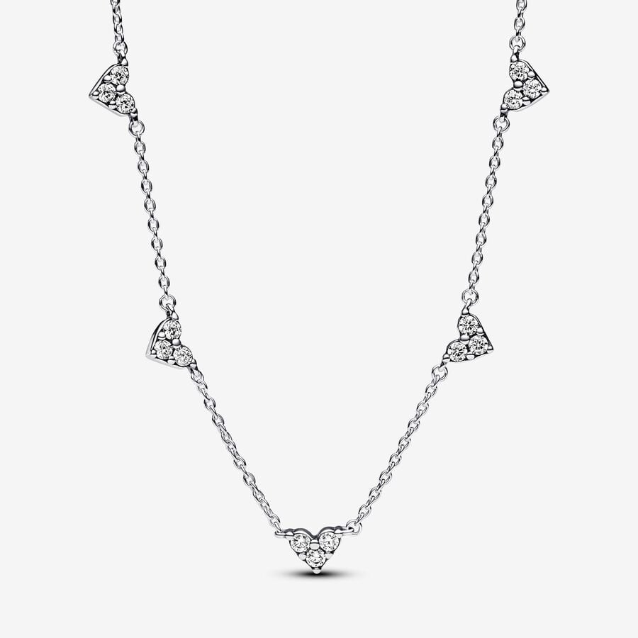 Triple Stone Heart Station Chain Necklace