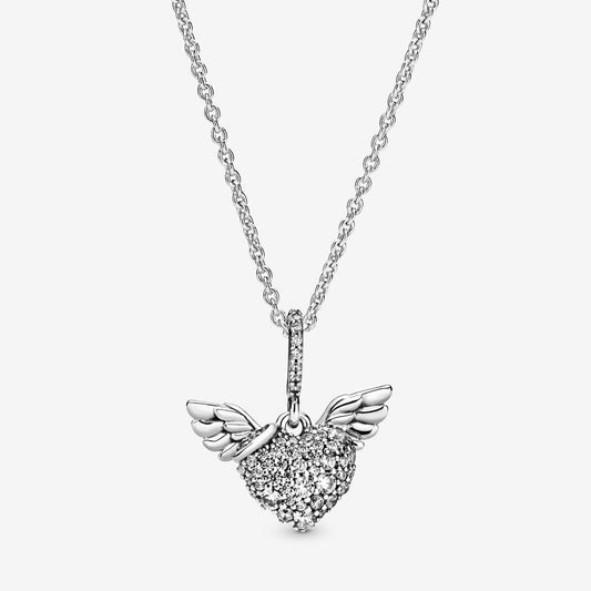 Pavé Heart & Angel Wings Necklace