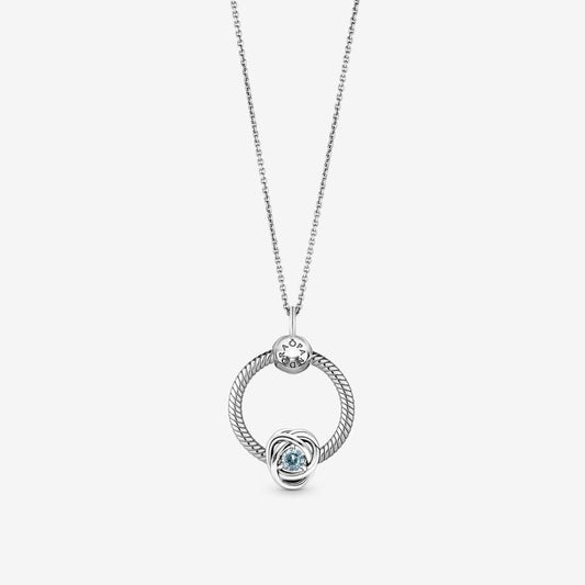 March Birthstone Eternity Circle O Pendant necklace